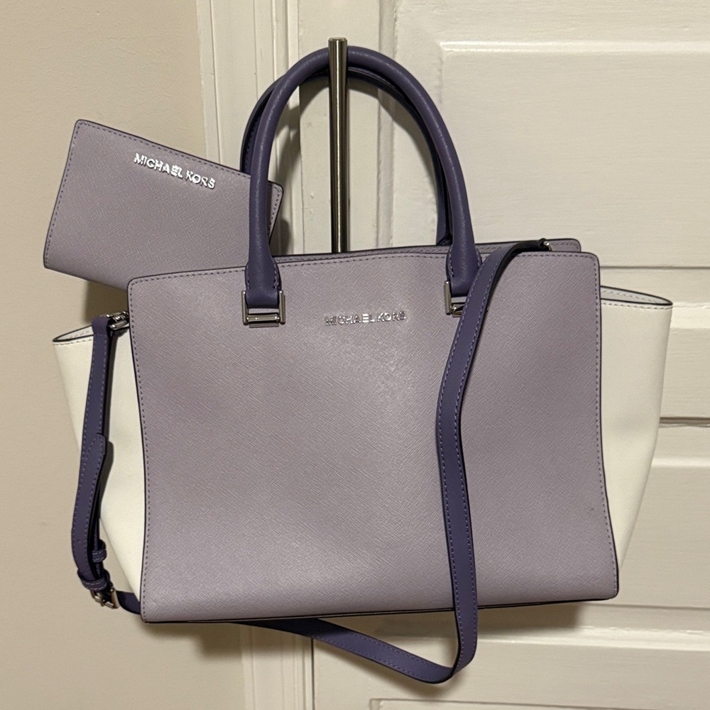 Michael Kors Purple and White Satchel